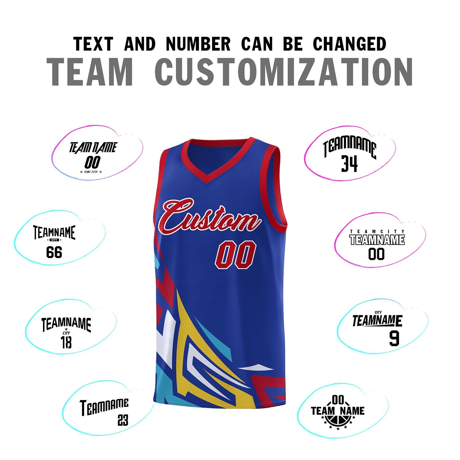 Custom Royal Gradient Graffiti Pattern Sports Uniform Basketball Jersey