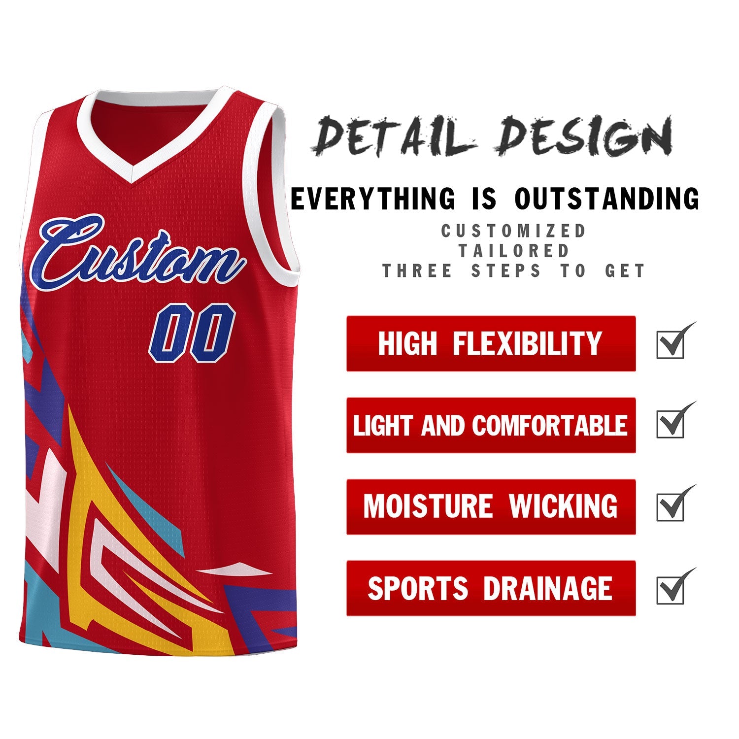 Custom Red Gradient Graffiti Pattern Sports Uniform Basketball Jersey