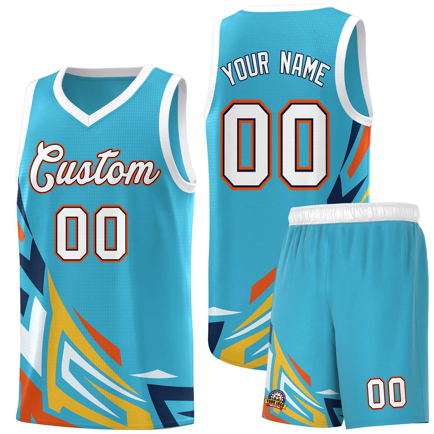 Custom Sky Blue Gradient Graffiti Pattern Sports Uniform Basketball Jersey