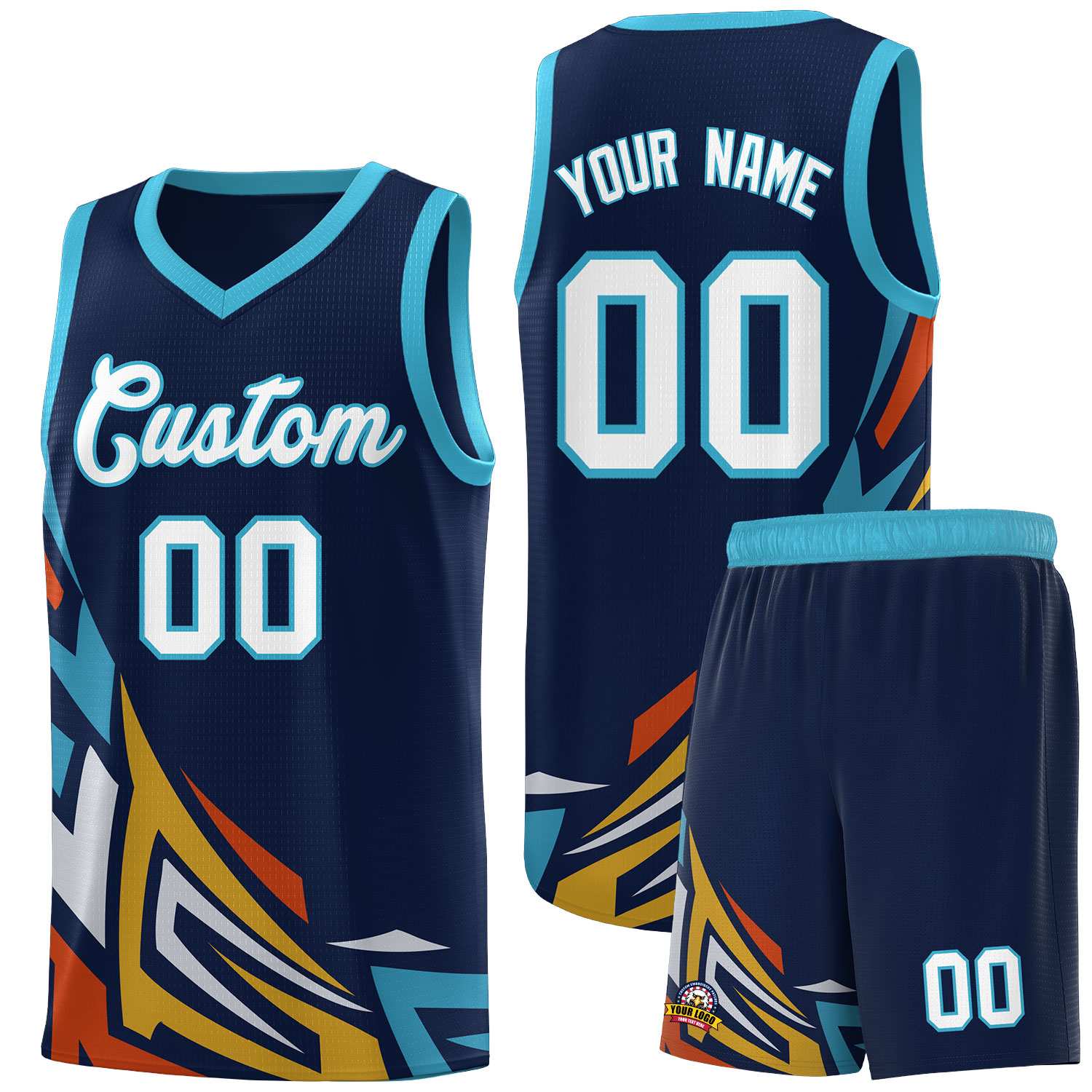 Custom Navy Gradient Graffiti Pattern Sports Uniform Basketball Jersey