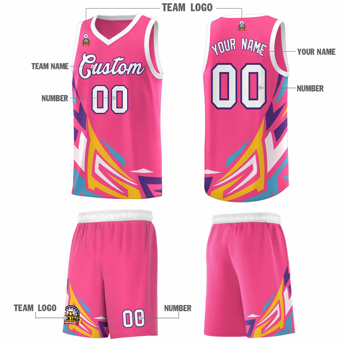 Custom Pink Gradient Graffiti Pattern Sports Uniform Basketball Jersey