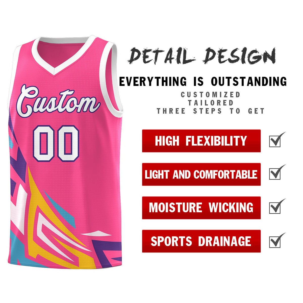 Custom Pink Gradient Graffiti Pattern Sports Uniform Basketball Jersey