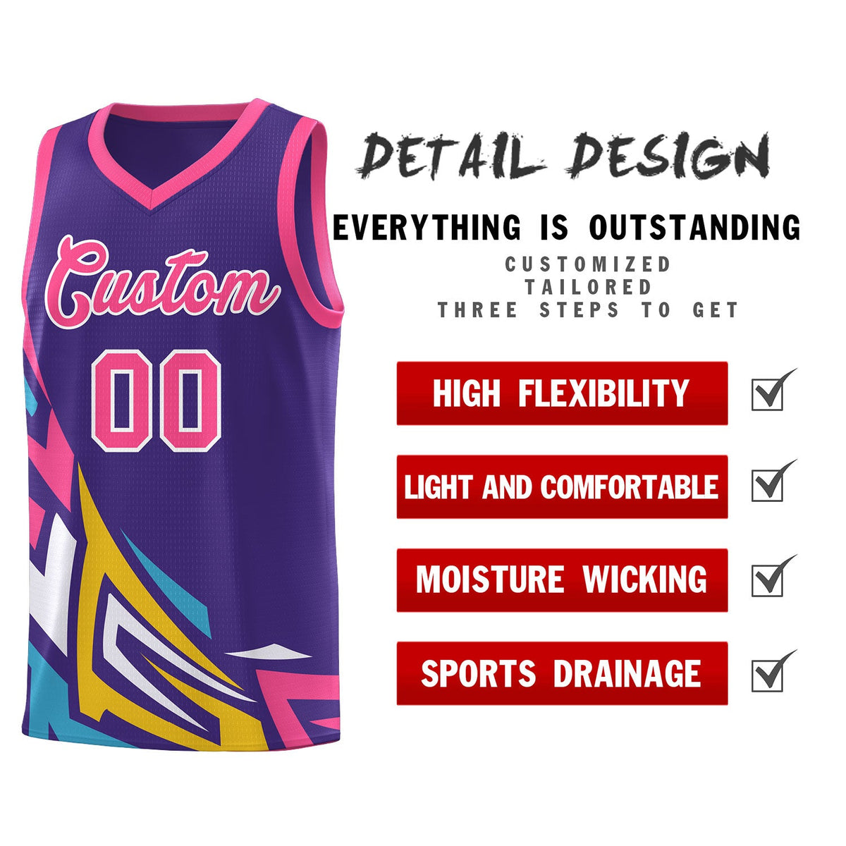 Custom Purple Gradient Graffiti Pattern Sports Uniform Basketball Jersey