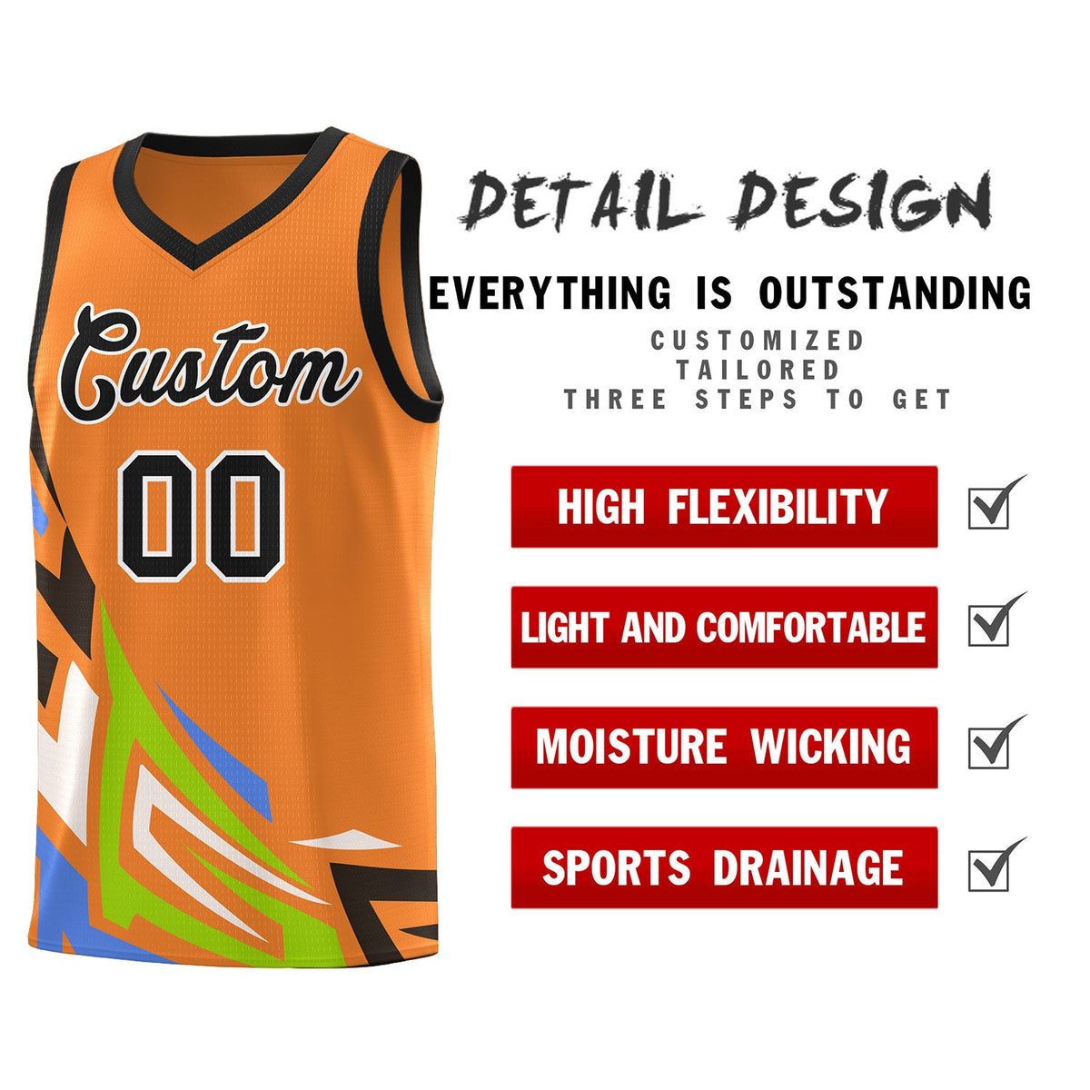 Custom Gold Orange Gradient Graffiti Pattern Sports Uniform Basketball Jersey