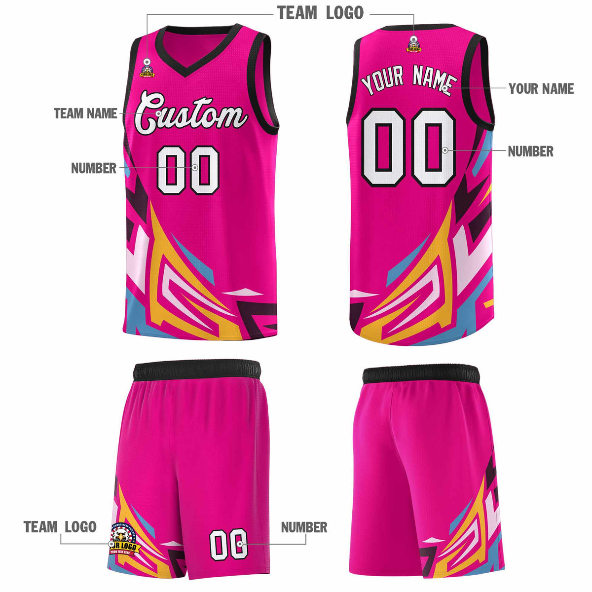 Custom Pink Gradient Graffiti Pattern Sports Uniform Basketball Jersey