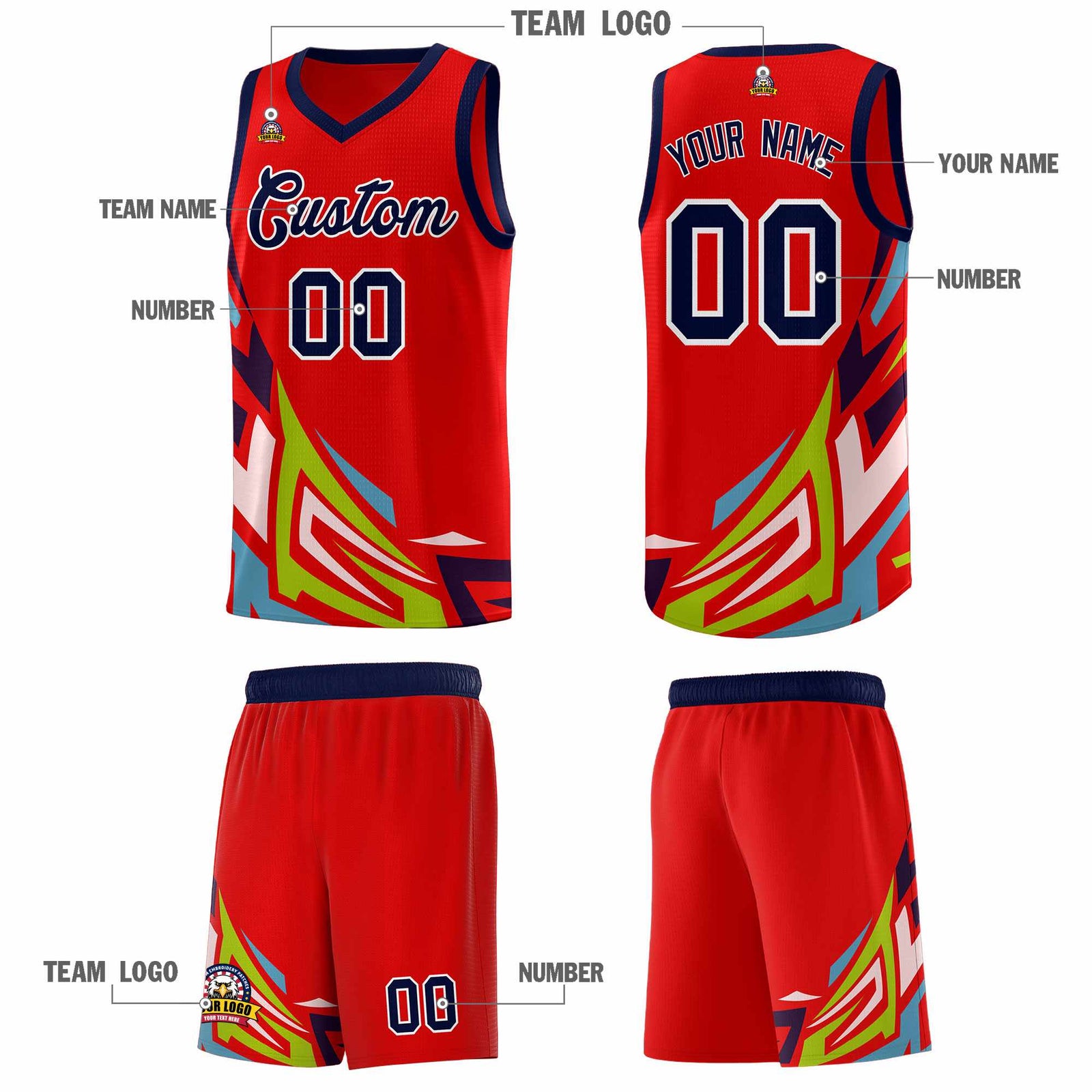 Custom Red Gradient Graffiti Pattern Sports Uniform Basketball Jersey