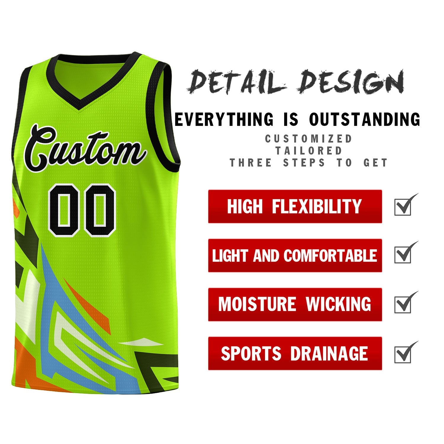 Custom Neon Green Gradient Graffiti Pattern Sports Uniform Basketball Jersey