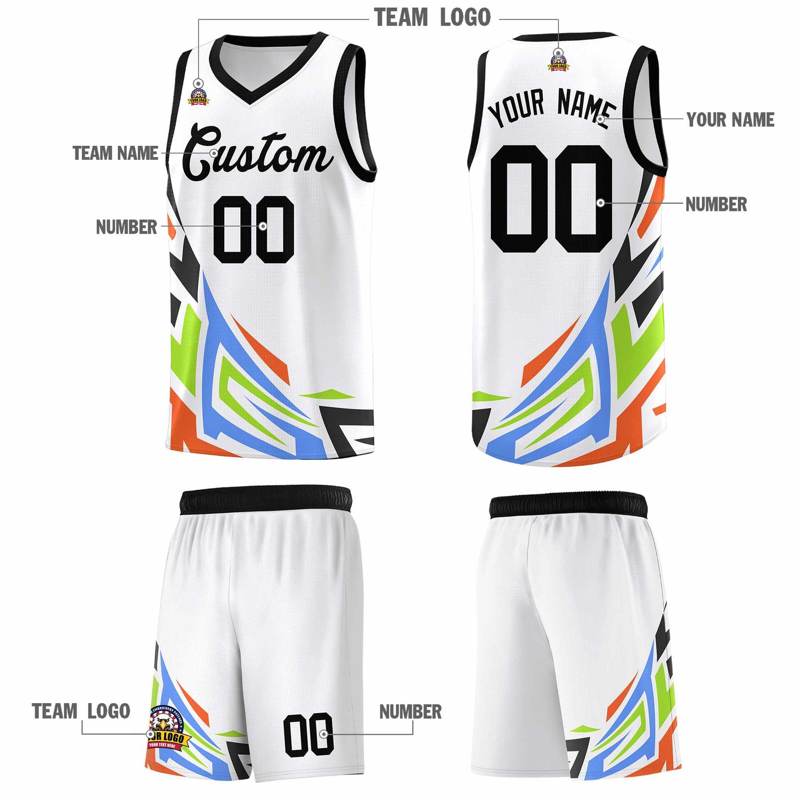 Custom White Gradient Graffiti Pattern Sports Uniform Basketball Jersey