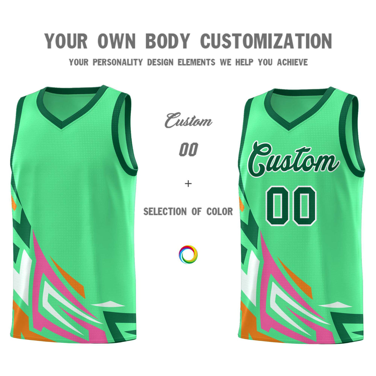 Custom Green Gradient Graffiti Pattern Sports Uniform Basketball Jersey