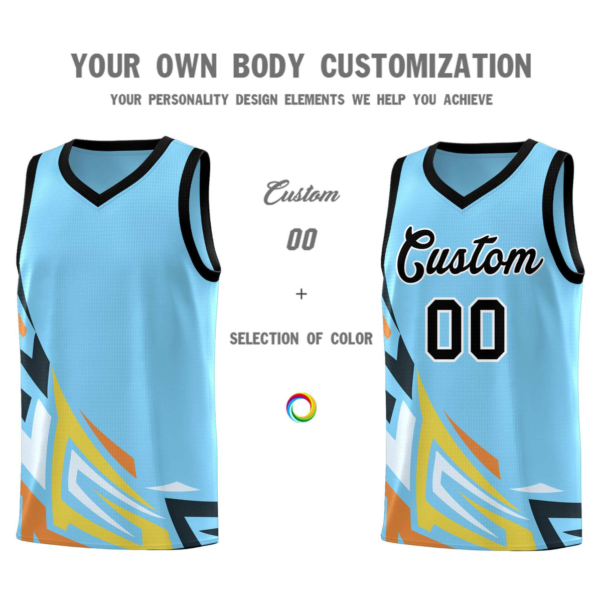 Custom Light Blue Gradient Graffiti Pattern Sports Uniform Basketball Jersey