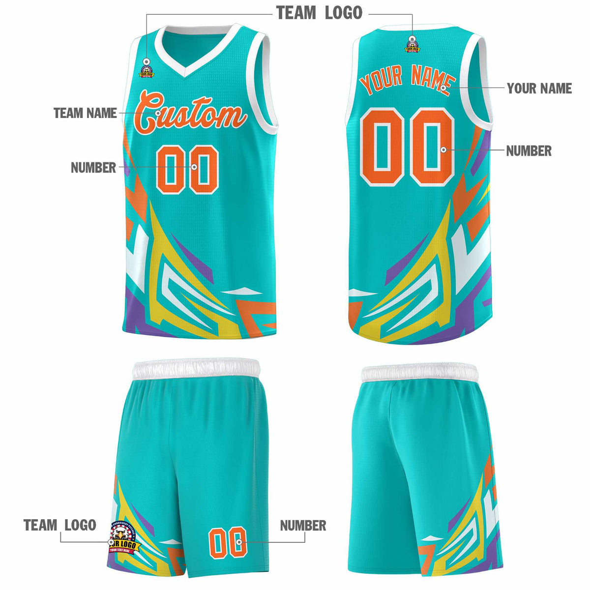 Custom Aqua Gradient Graffiti Pattern Sports Uniform Basketball Jersey