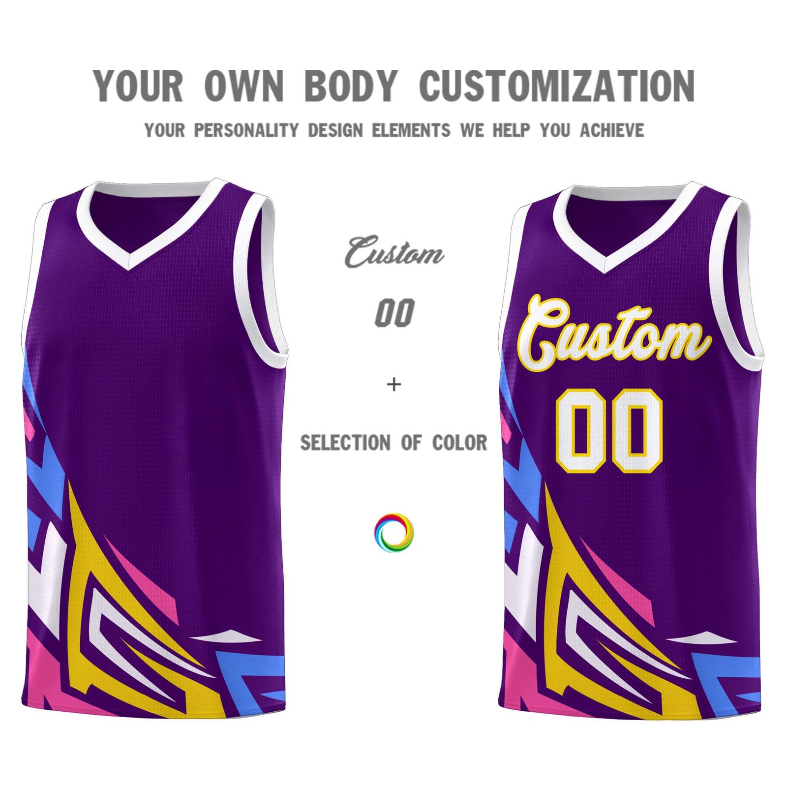 Custom Purple Gradient Graffiti Pattern Sports Uniform Basketball Jersey