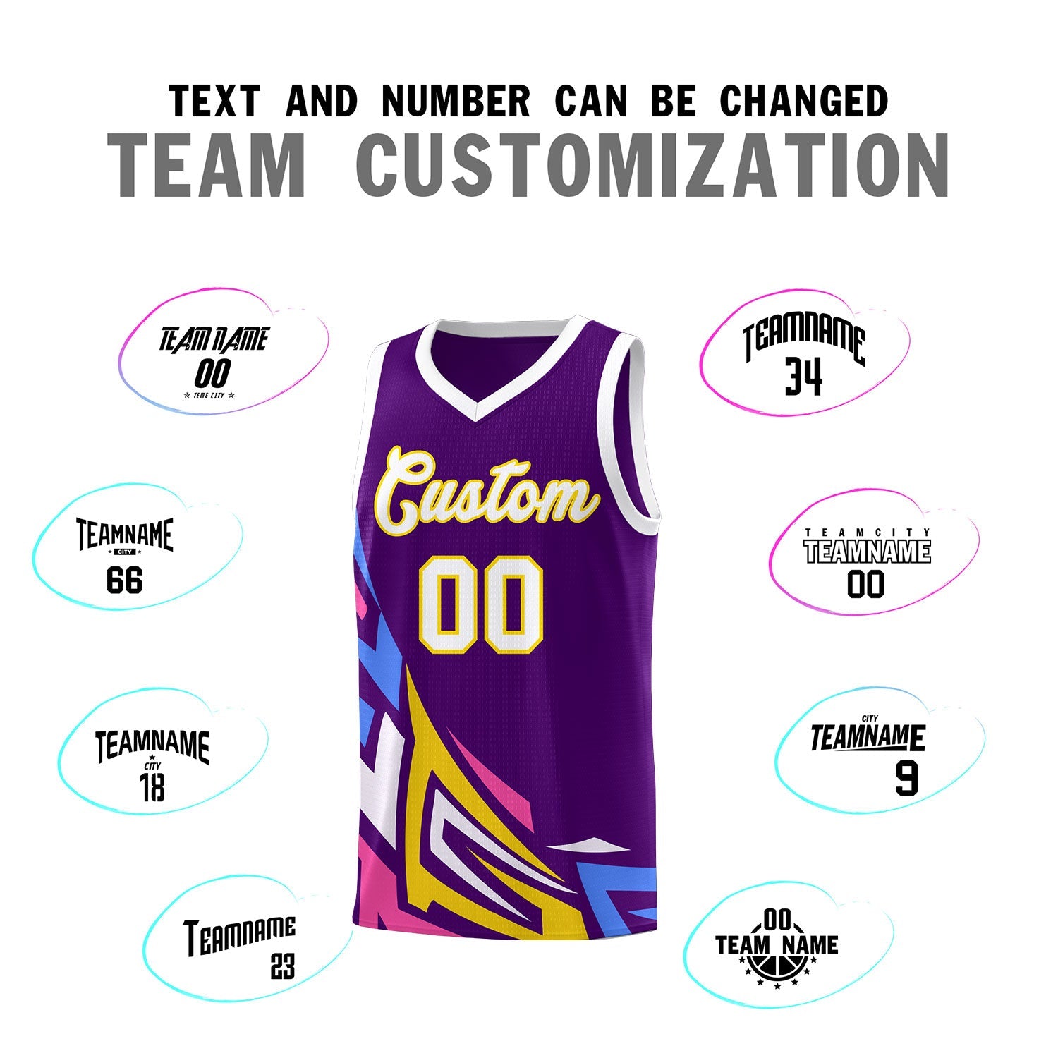 Custom Purple Gradient Graffiti Pattern Sports Uniform Basketball Jersey