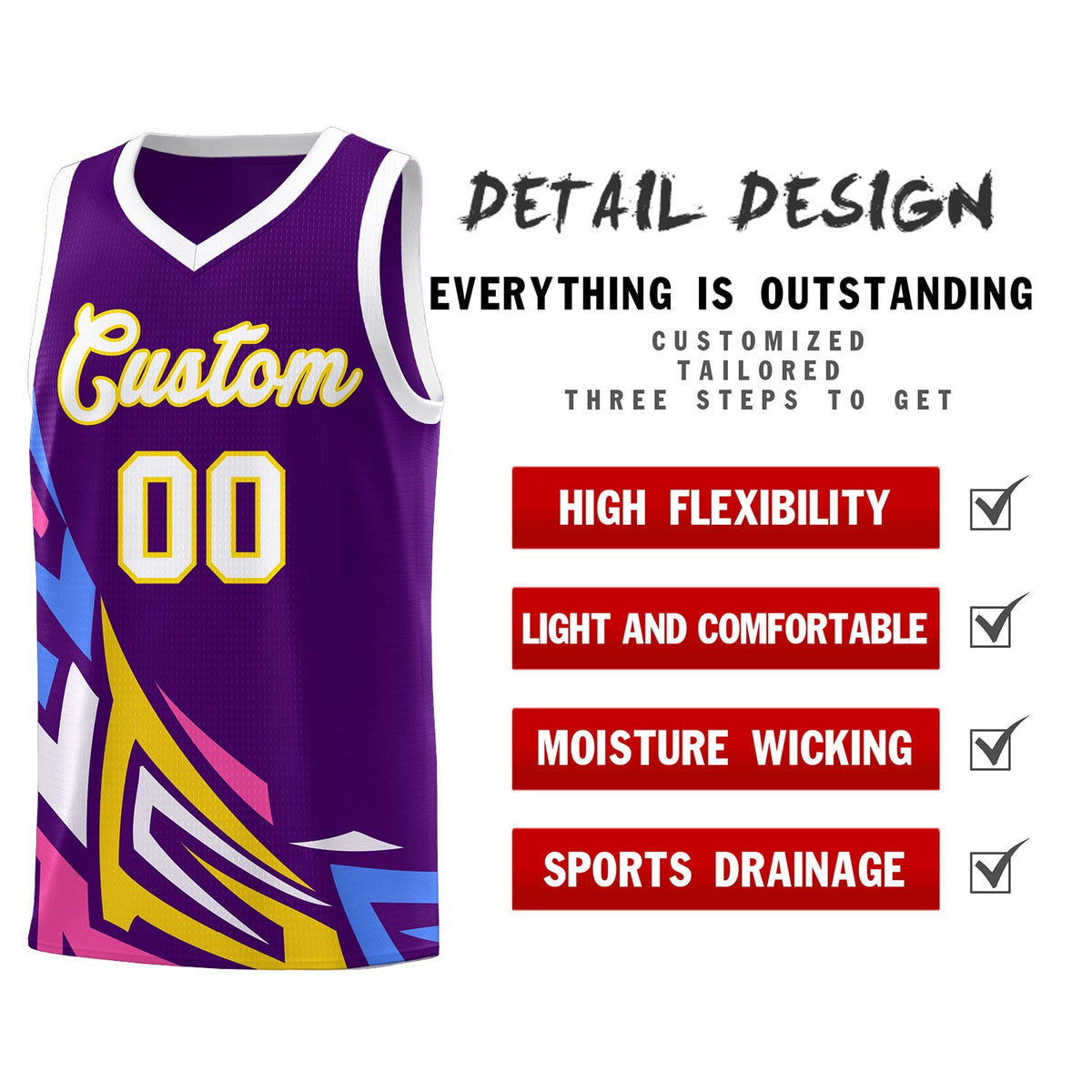Custom Purple Gradient Graffiti Pattern Sports Uniform Basketball Jersey