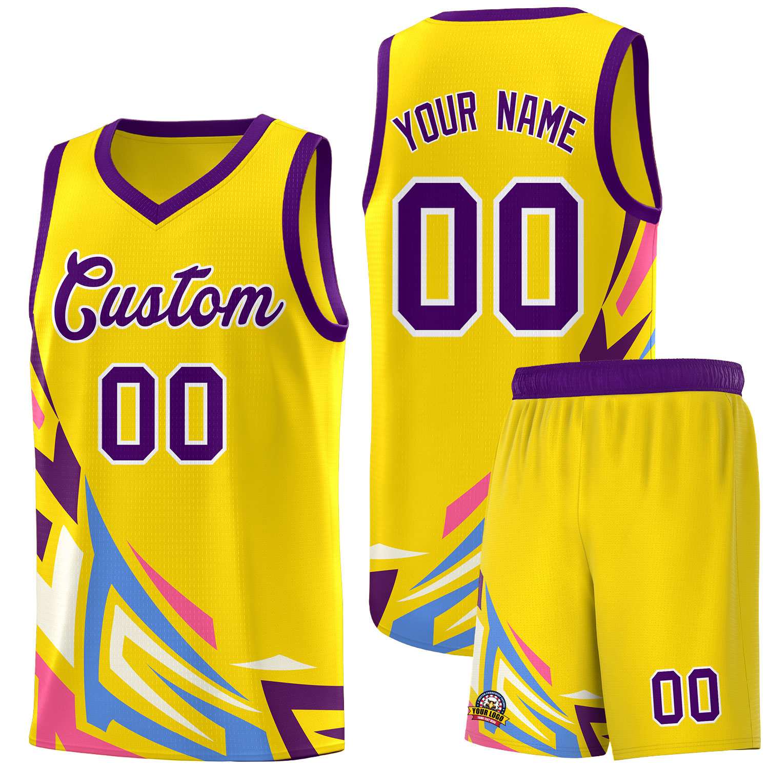 Custom Gold Gradient Graffiti Pattern Sports Uniform Basketball Jersey