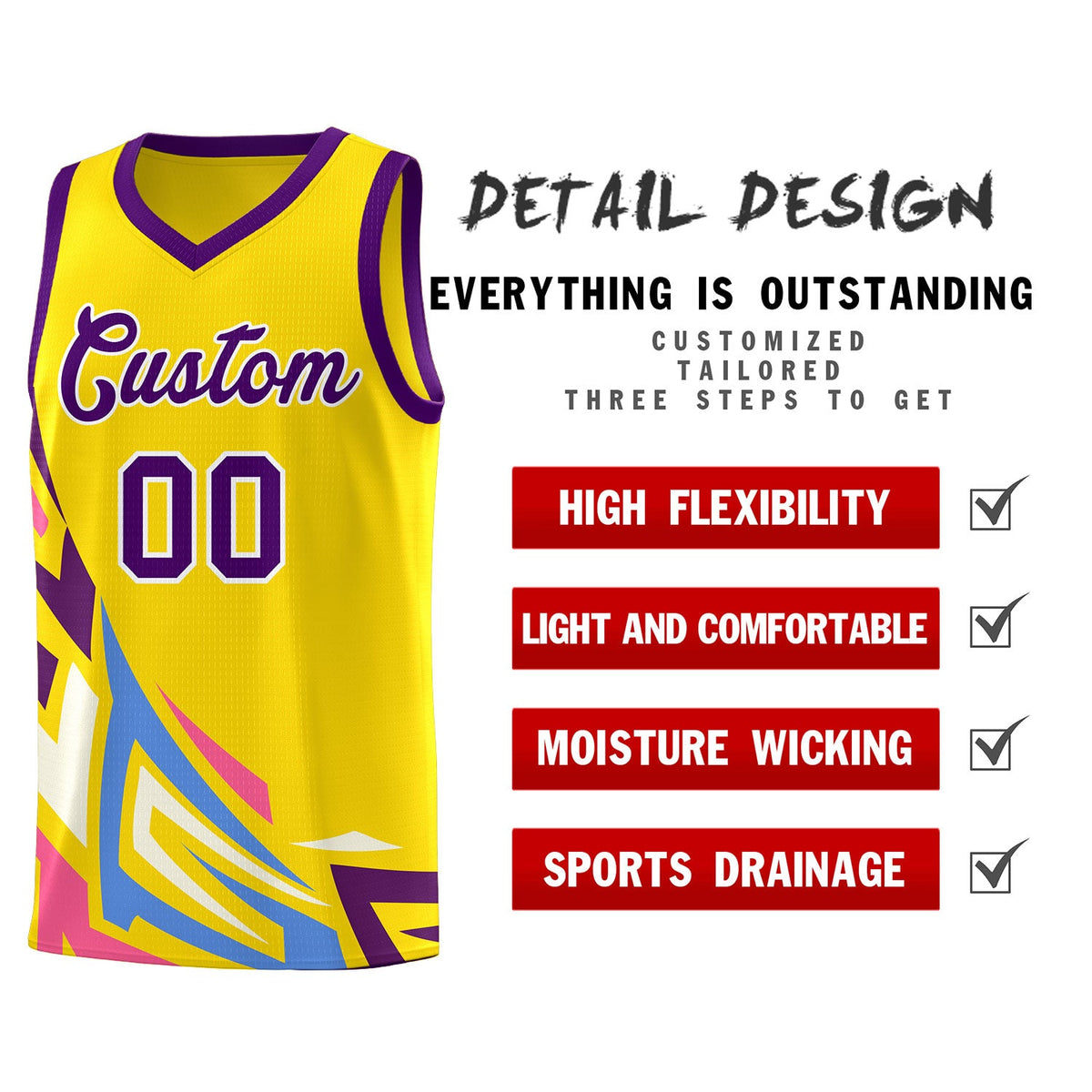 Custom Gold Gradient Graffiti Pattern Sports Uniform Basketball Jersey