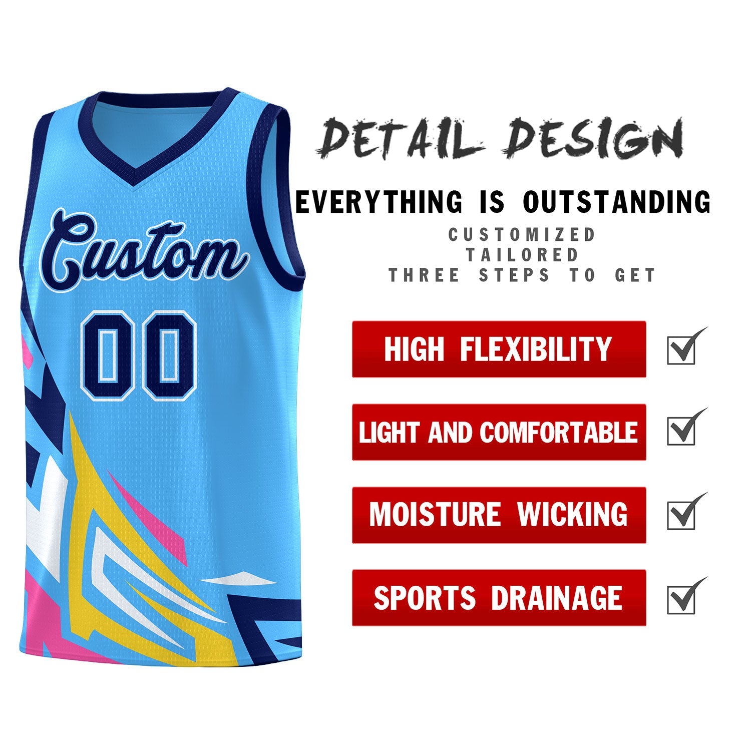 Custom Powder Blue Gradient Graffiti Pattern Sports Uniform Basketball Jersey