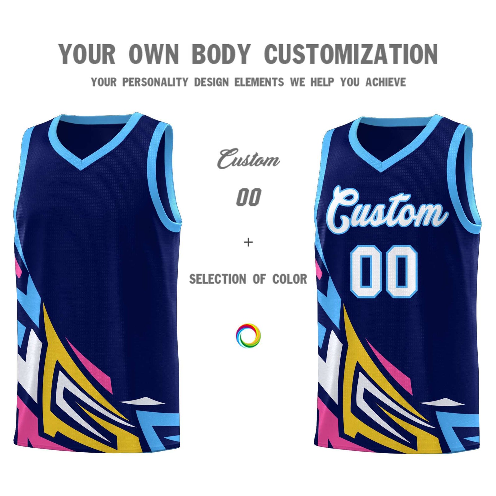 Custom Navy Gradient Graffiti Pattern Sports Uniform Basketball Jersey