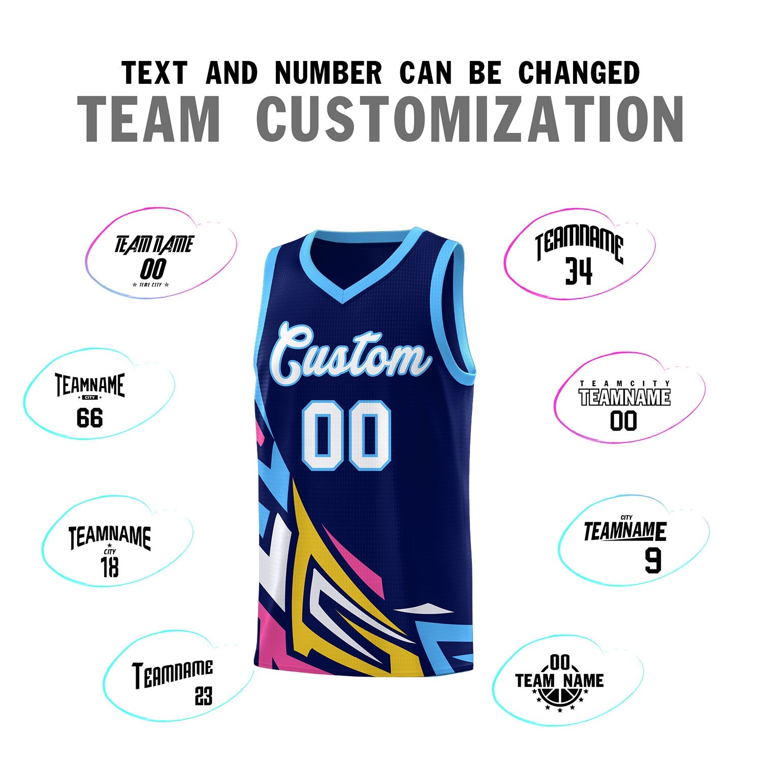 Custom Navy Gradient Graffiti Pattern Sports Uniform Basketball Jersey