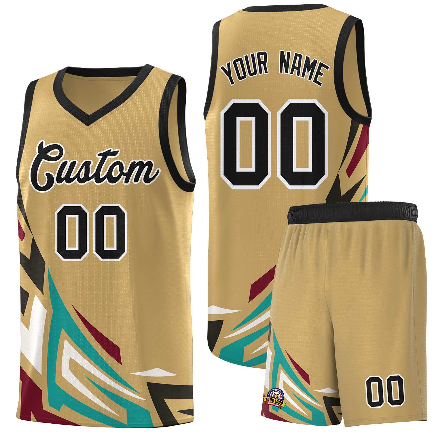 Custom Old Gold Gradient Graffiti Pattern Sports Uniform Basketball Jersey