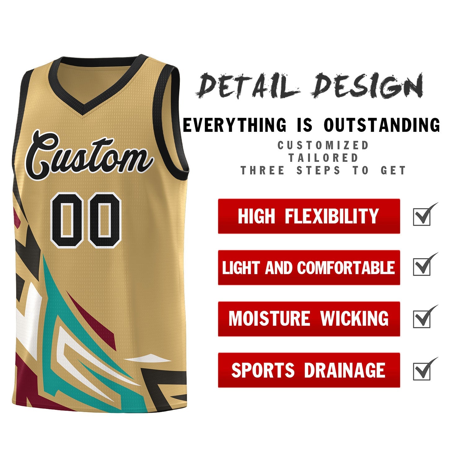 Custom Old Gold Gradient Graffiti Pattern Sports Uniform Basketball Jersey