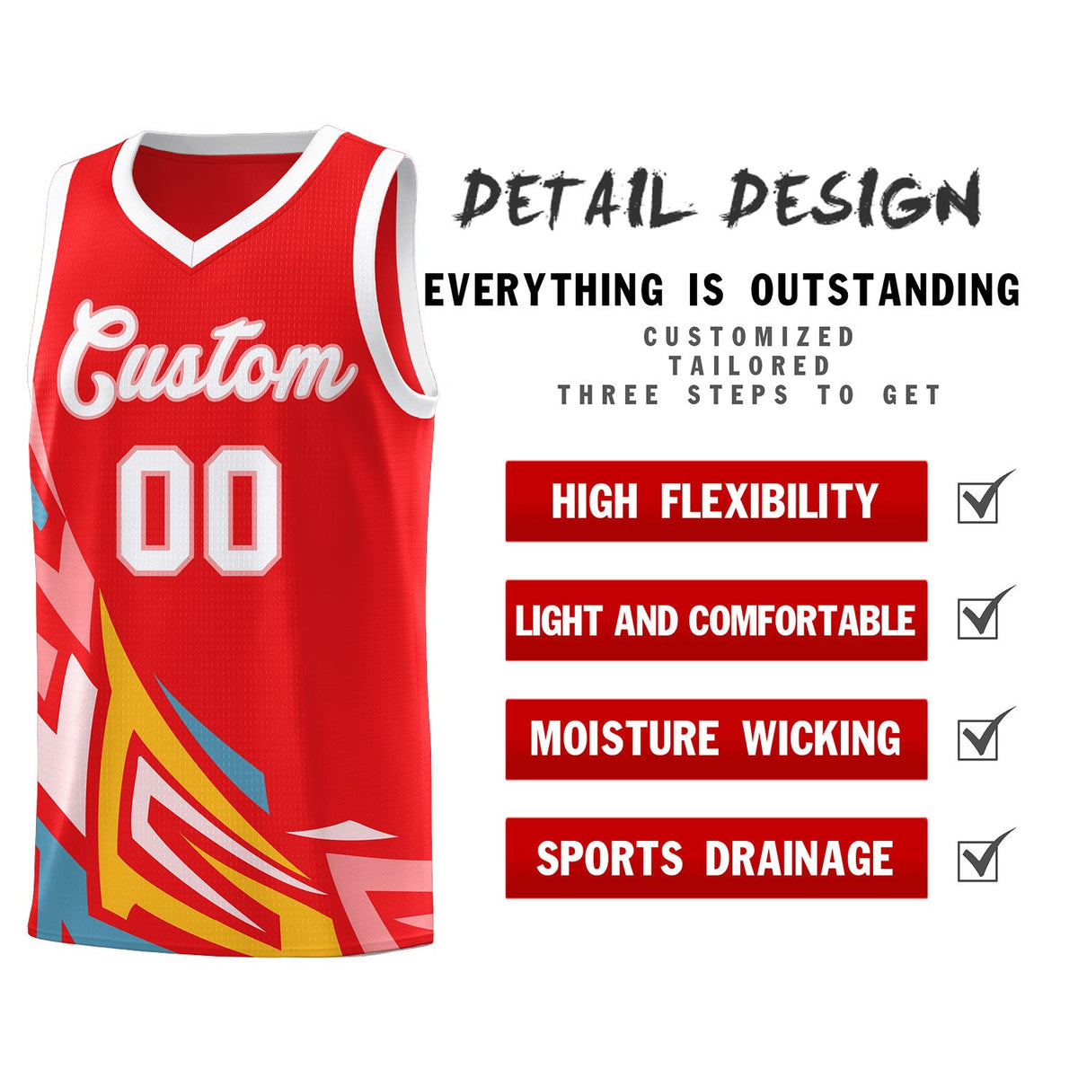 Custom Red Gradient Graffiti Pattern Sports Uniform Basketball Jersey