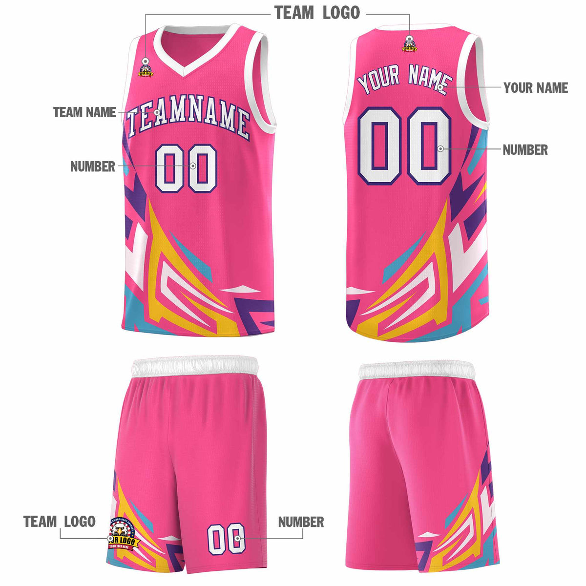 Custom Pink Gradient Graffiti Pattern Sports Uniform Basketball Jersey
