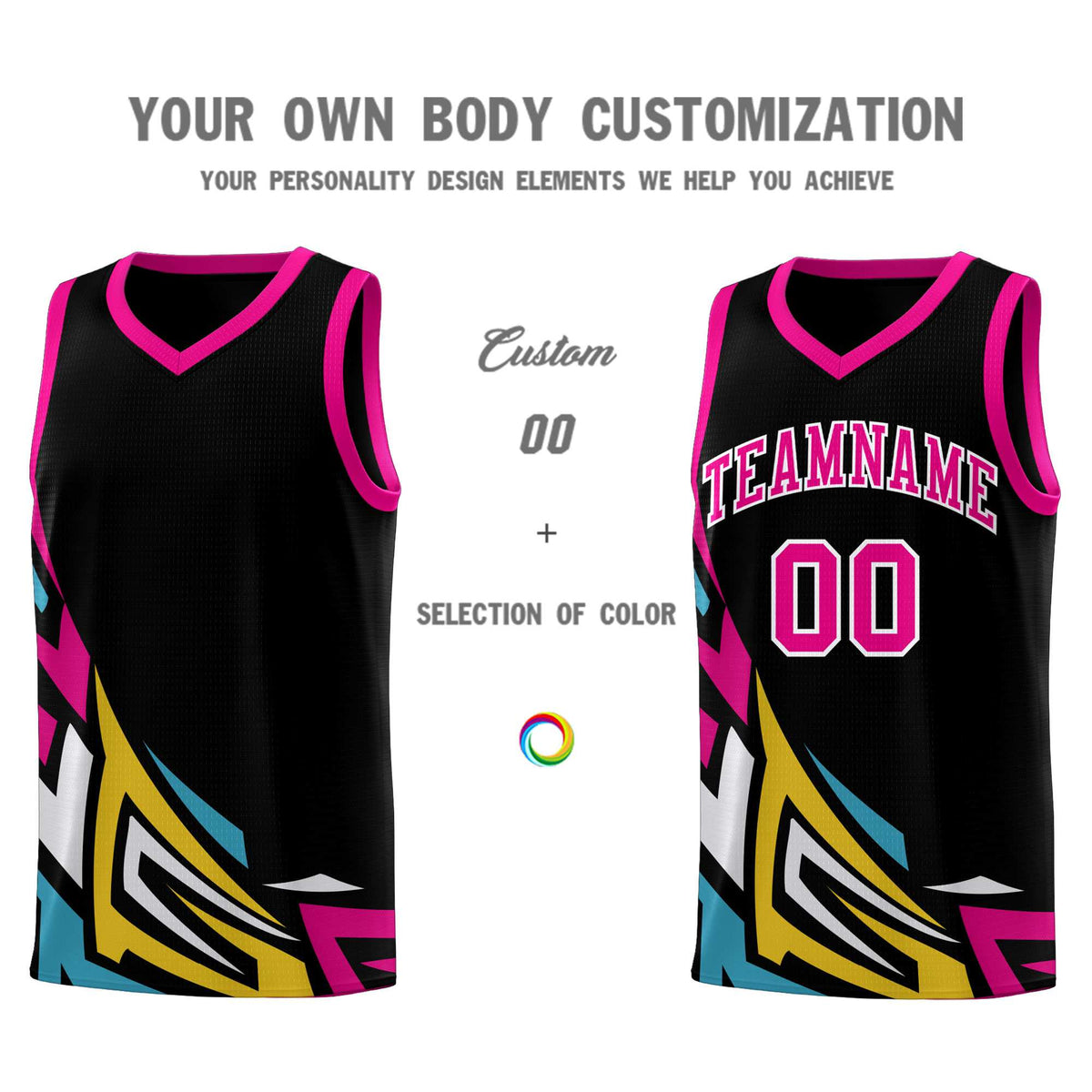 Custom Black Gradient Graffiti Pattern Sports Uniform Basketball Jersey