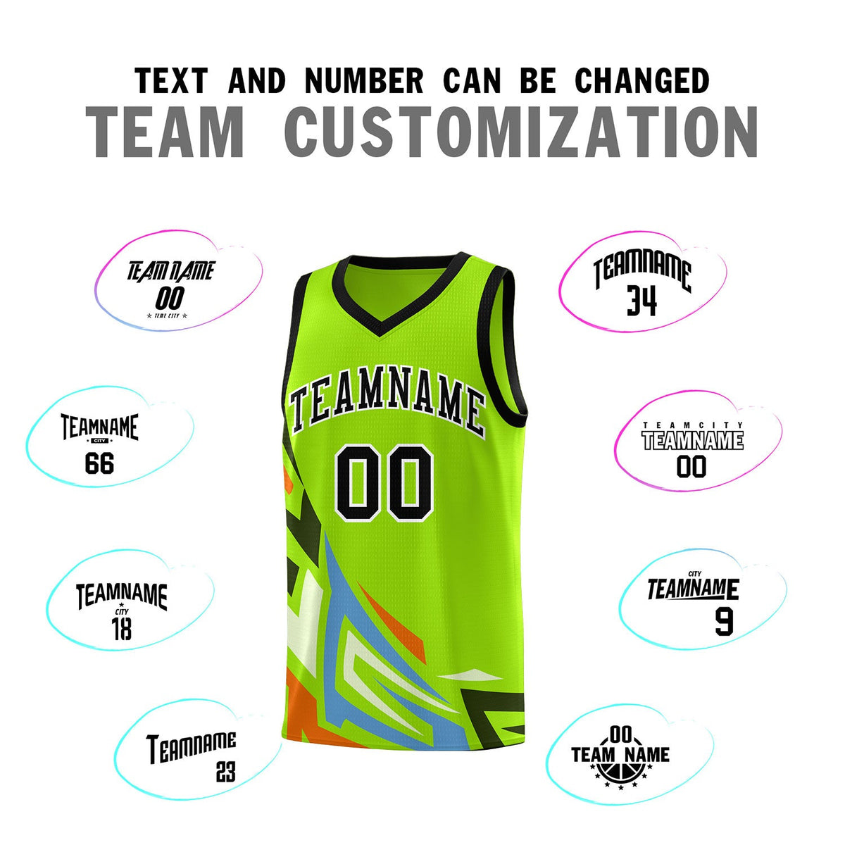 Custom Neon Green Gradient Graffiti Pattern Sports Uniform Basketball Jersey