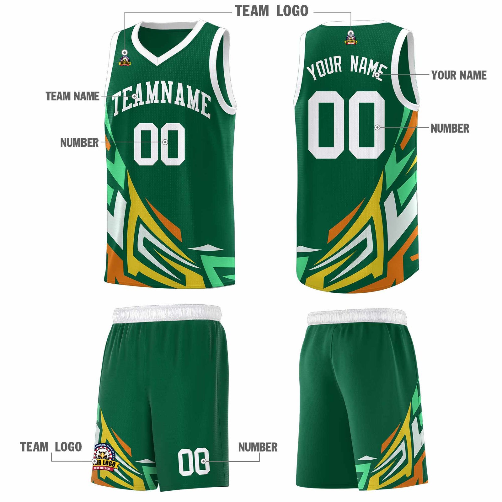 Custom Kelly Green Gradient Graffiti Pattern Sports Uniform Basketball Jersey
