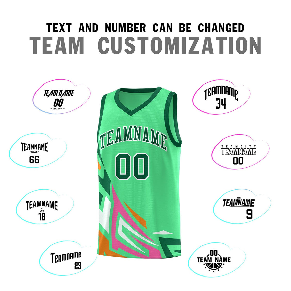 Custom Green Gradient Graffiti Pattern Sports Uniform Basketball Jersey