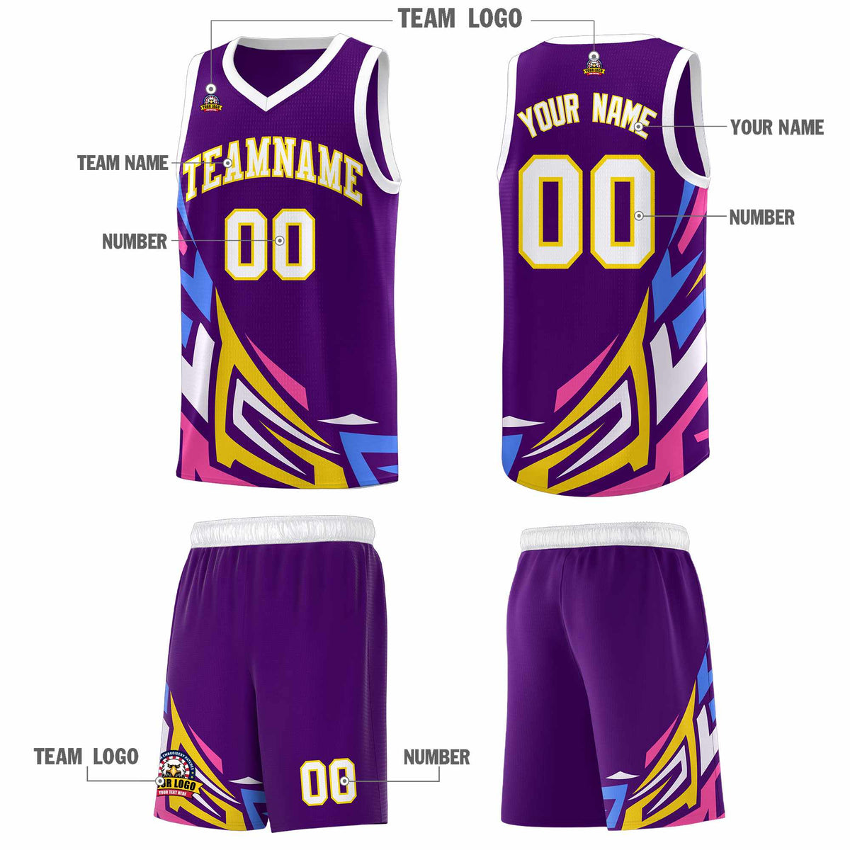 Custom Purple Gradient Graffiti Pattern Sports Uniform Basketball Jersey