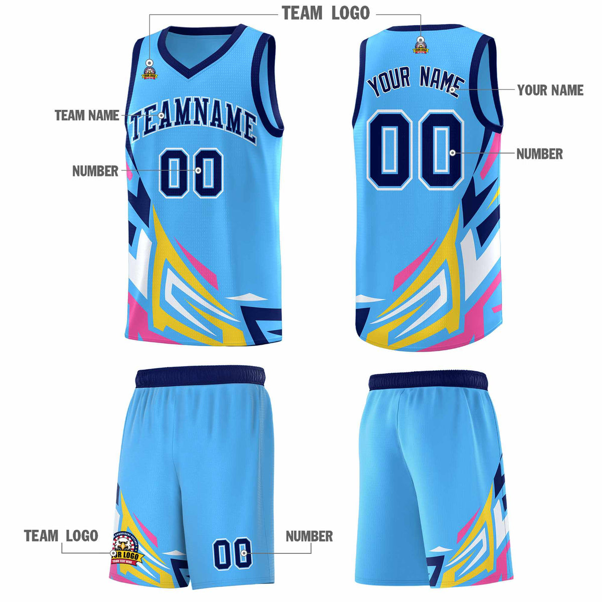 Custom Powder Blue Gradient Graffiti Pattern Sports Uniform Basketball Jersey