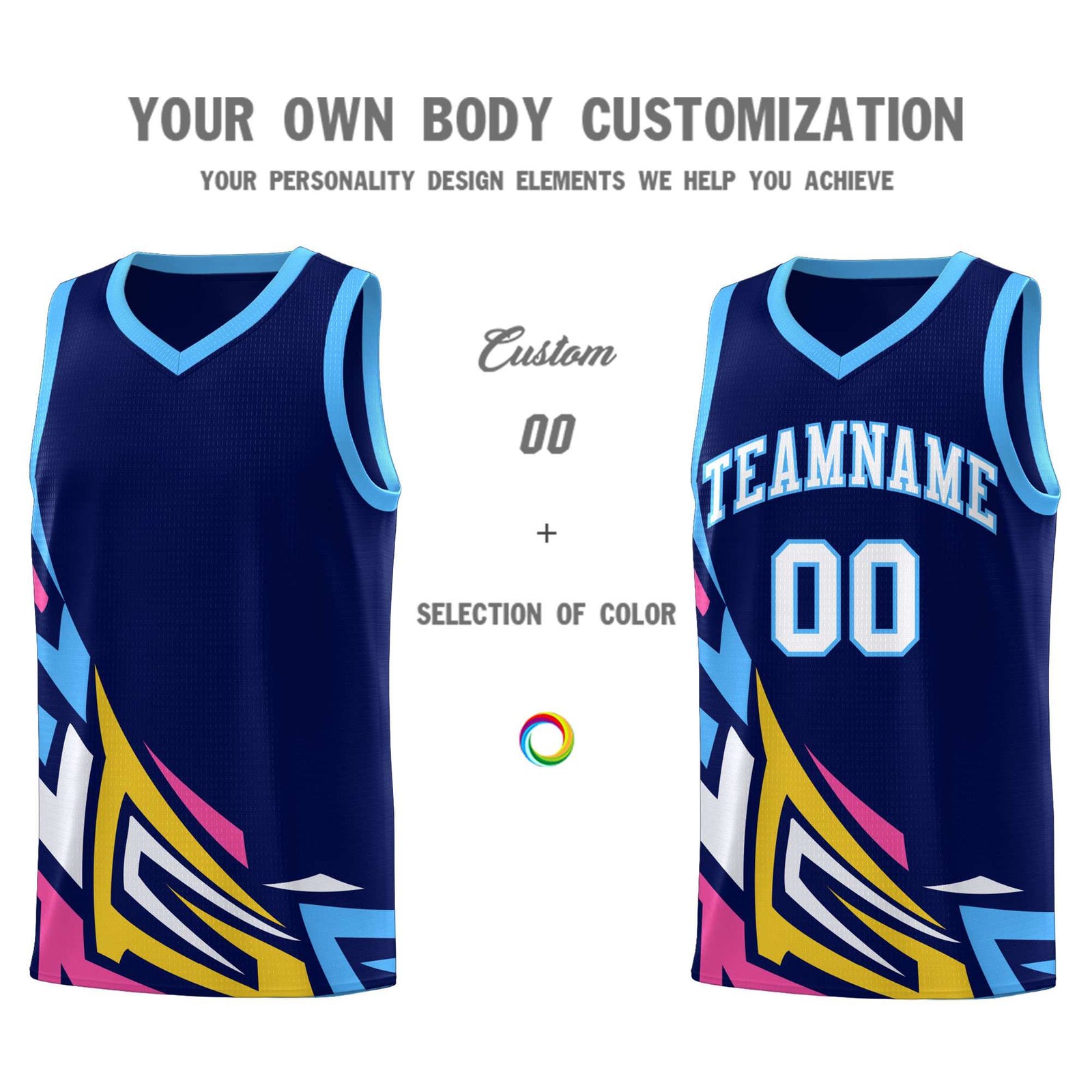 Custom Navy Gradient Graffiti Pattern Sports Uniform Basketball Jersey