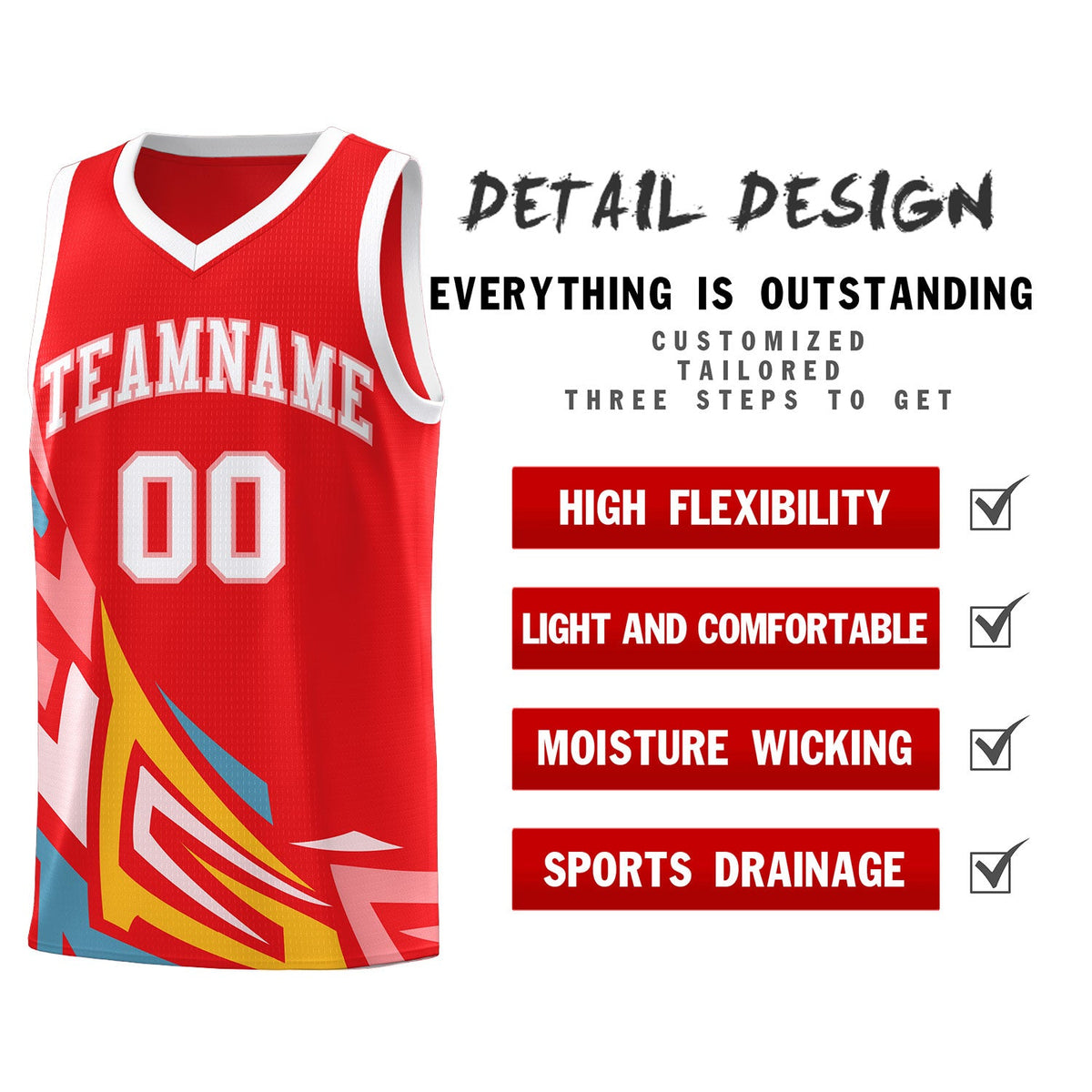 Custom Red Gradient Graffiti Pattern Sports Uniform Basketball Jersey
