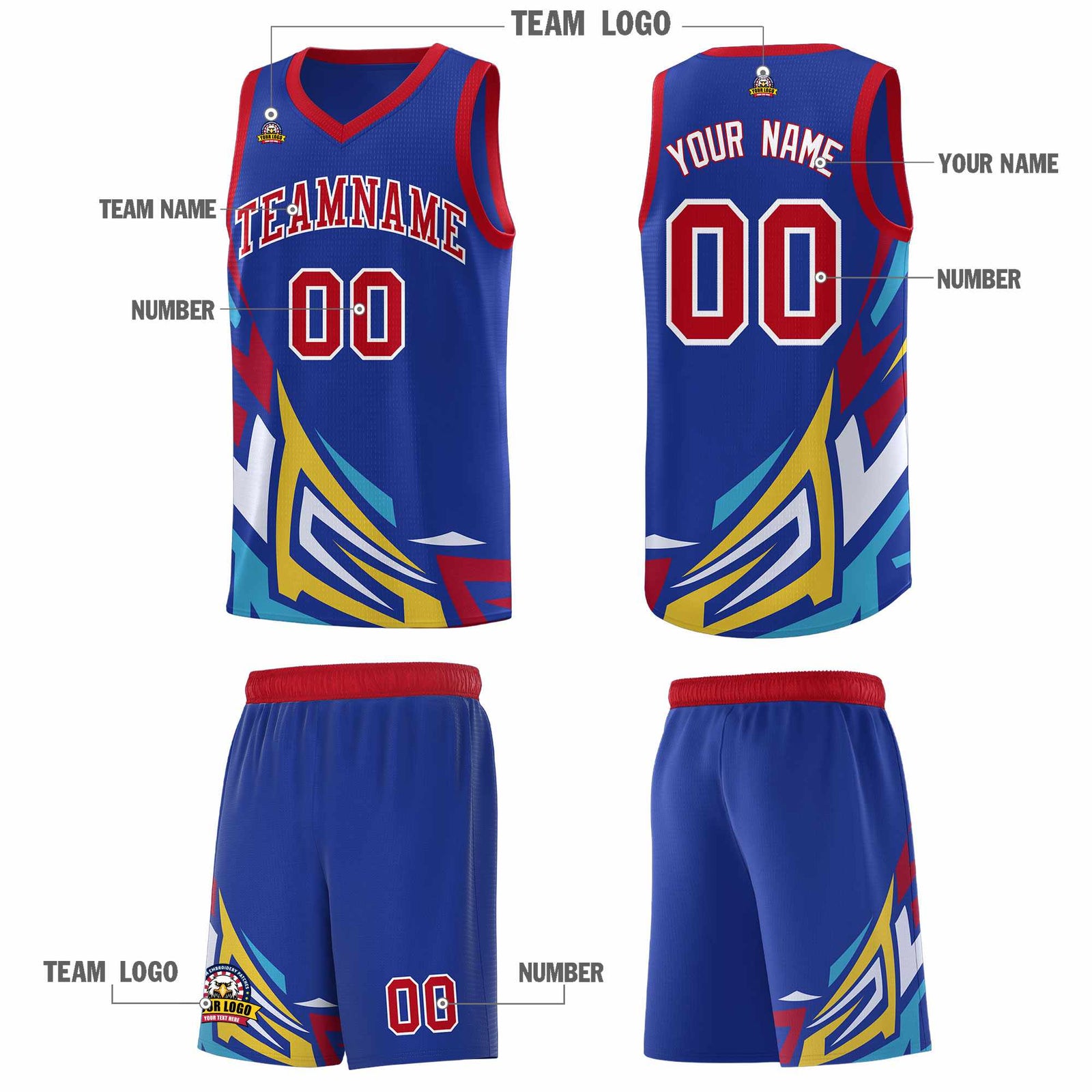 Custom Royal Gradient Graffiti Pattern Sports Uniform Basketball Jersey