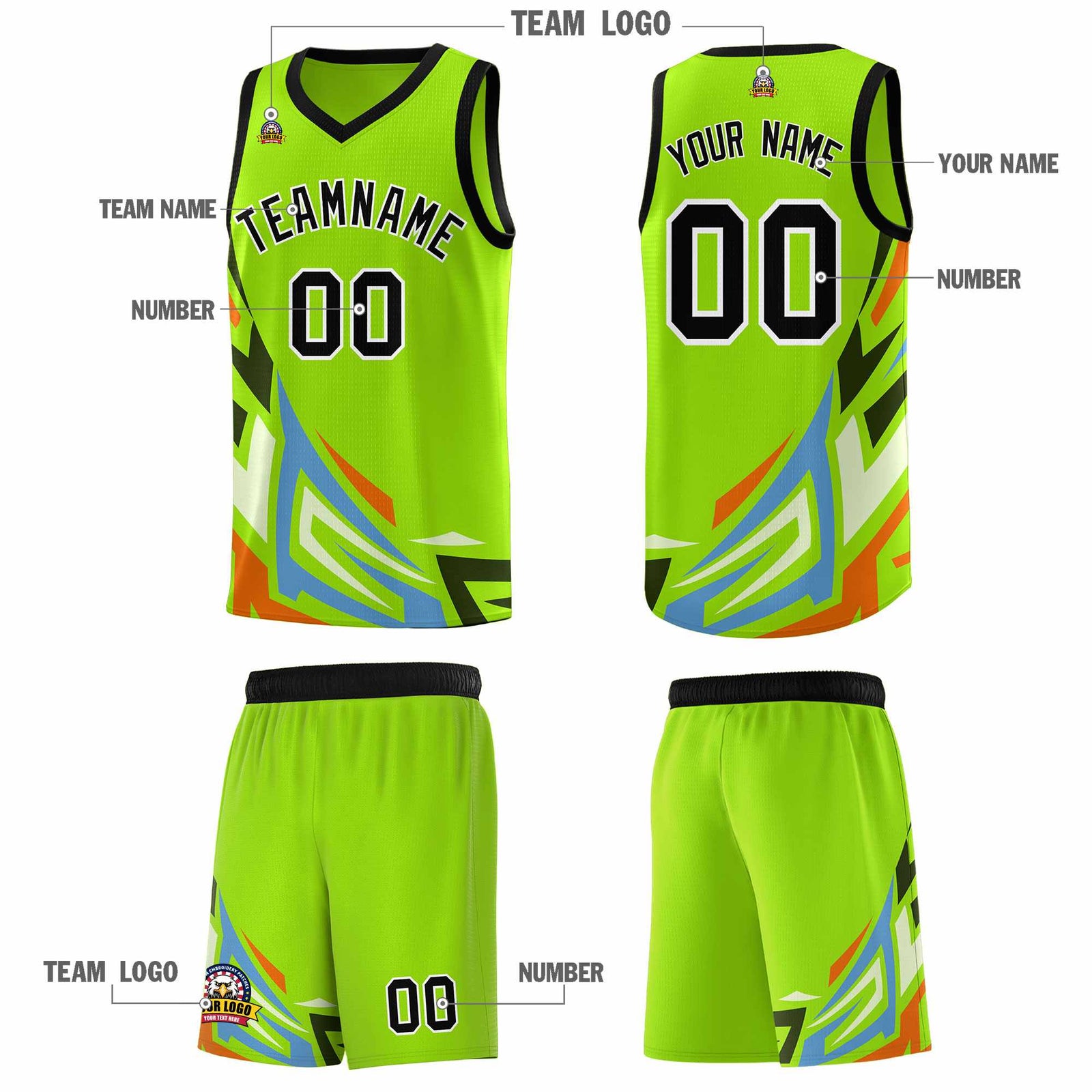 Custom Neon Green Gradient Graffiti Pattern Sports Uniform Basketball Jersey