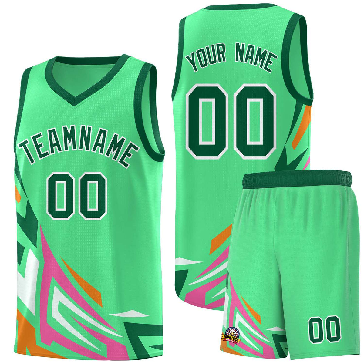 Custom Green Gradient Graffiti Pattern Sports Uniform Basketball Jersey