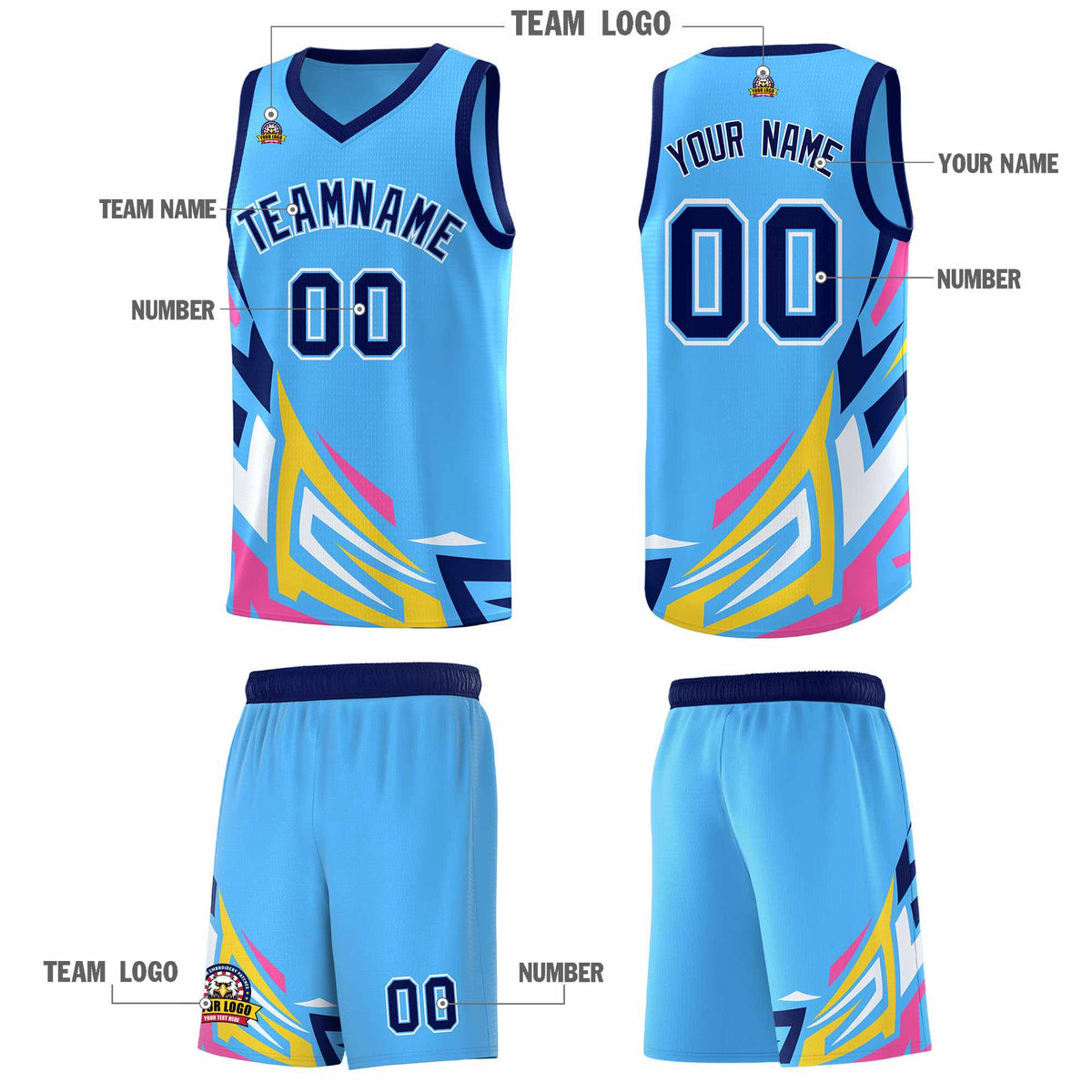 Custom Powder Blue Gradient Graffiti Pattern Sports Uniform Basketball Jersey