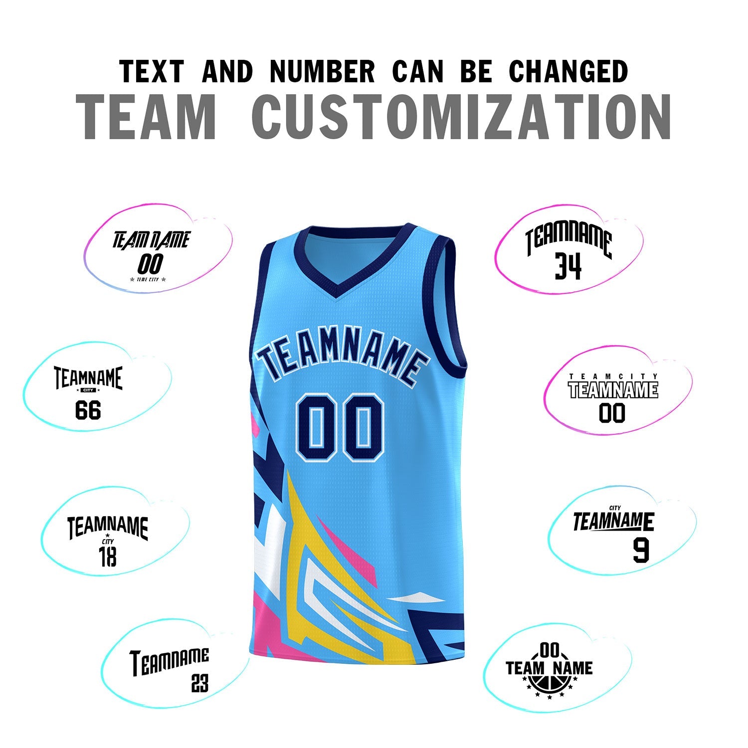 Custom Powder Blue Gradient Graffiti Pattern Sports Uniform Basketball Jersey