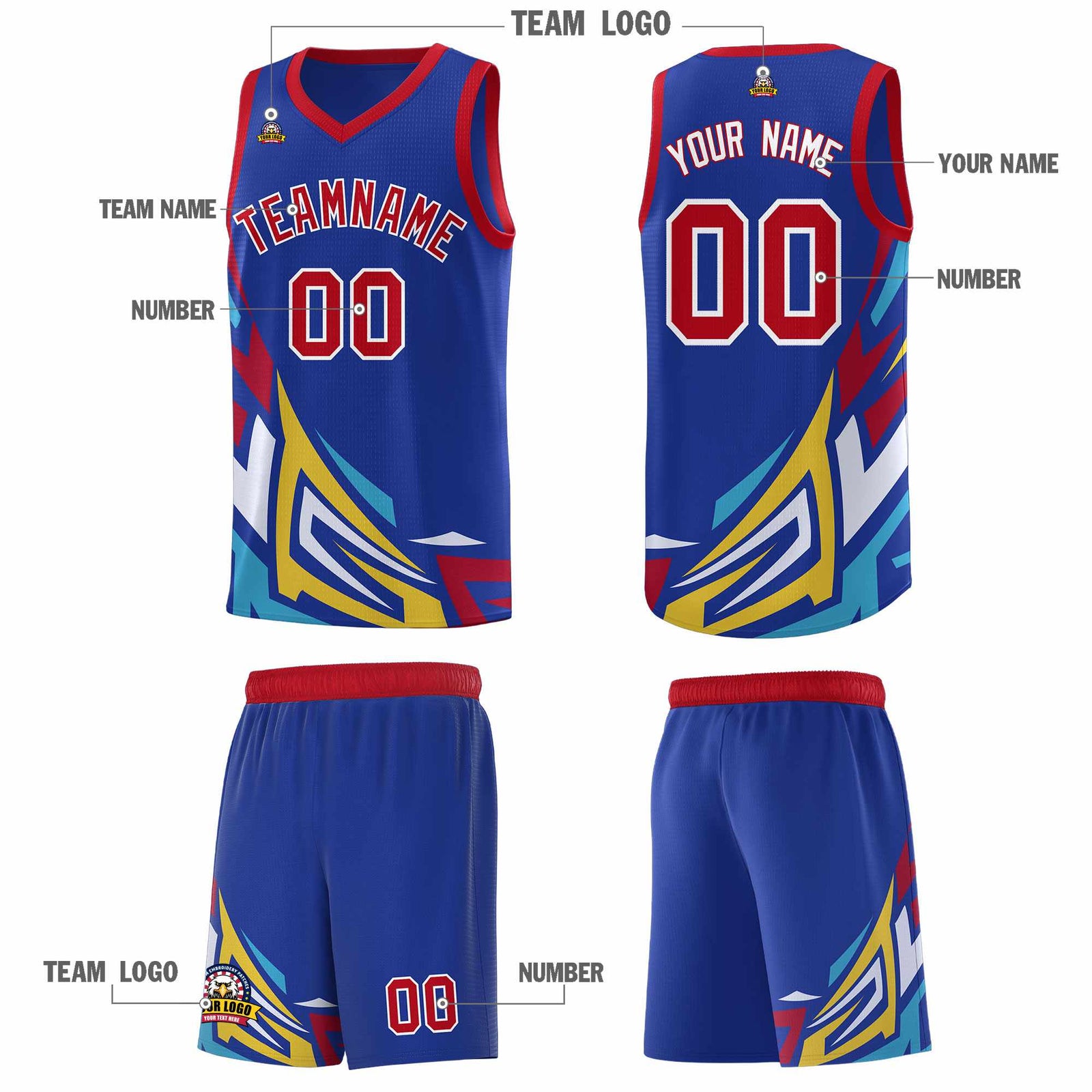 Custom Royal Gradient Graffiti Pattern Sports Uniform Basketball Jersey