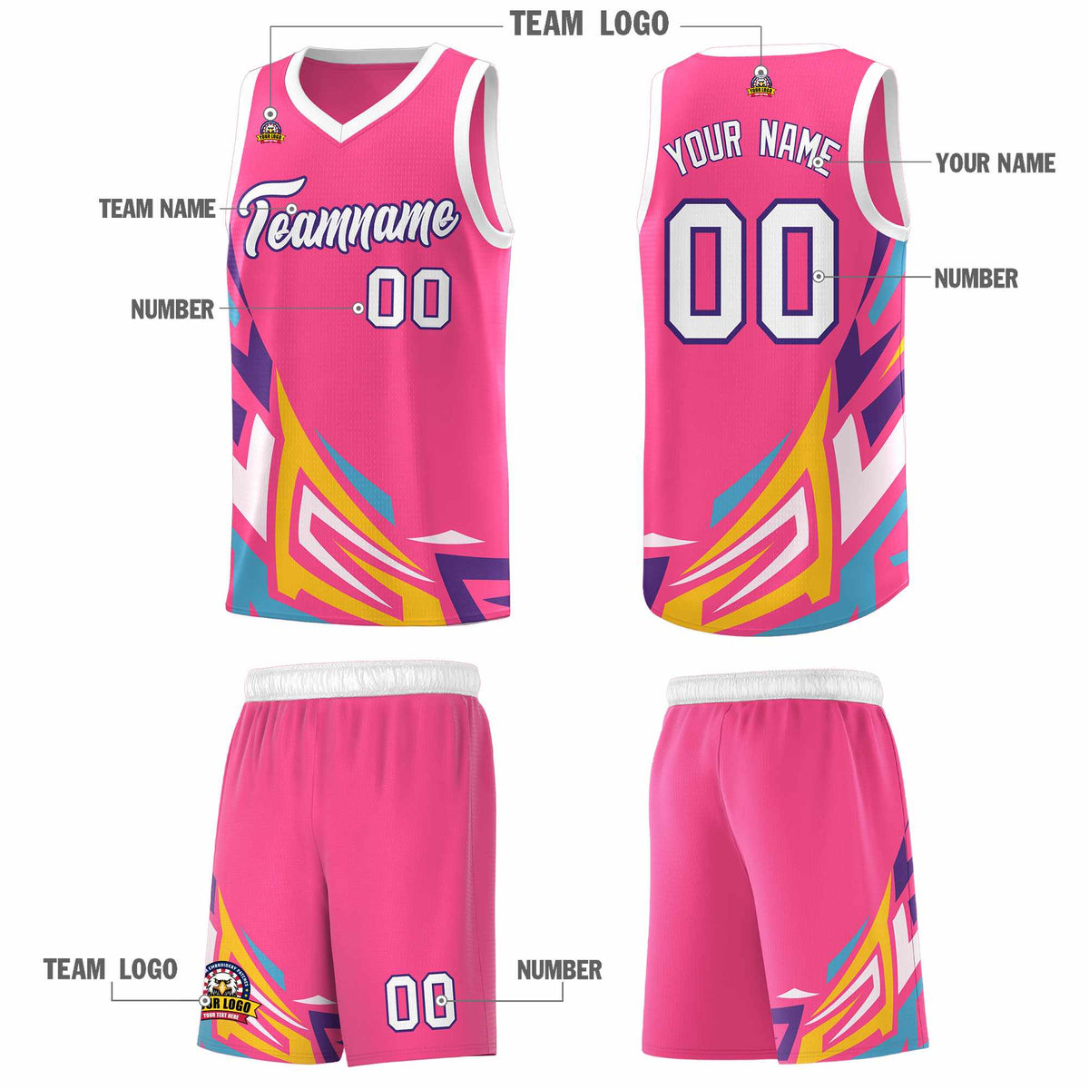 Custom Pink Gradient Graffiti Pattern Sports Uniform Basketball Jersey