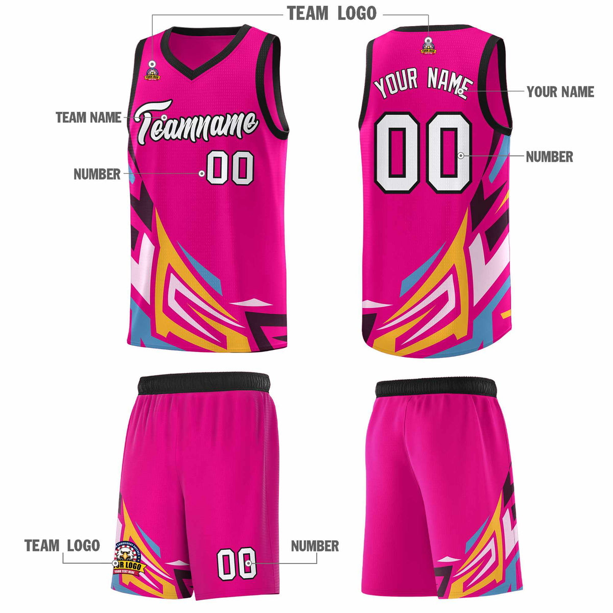 Custom Pink Gradient Graffiti Pattern Sports Uniform Basketball Jersey