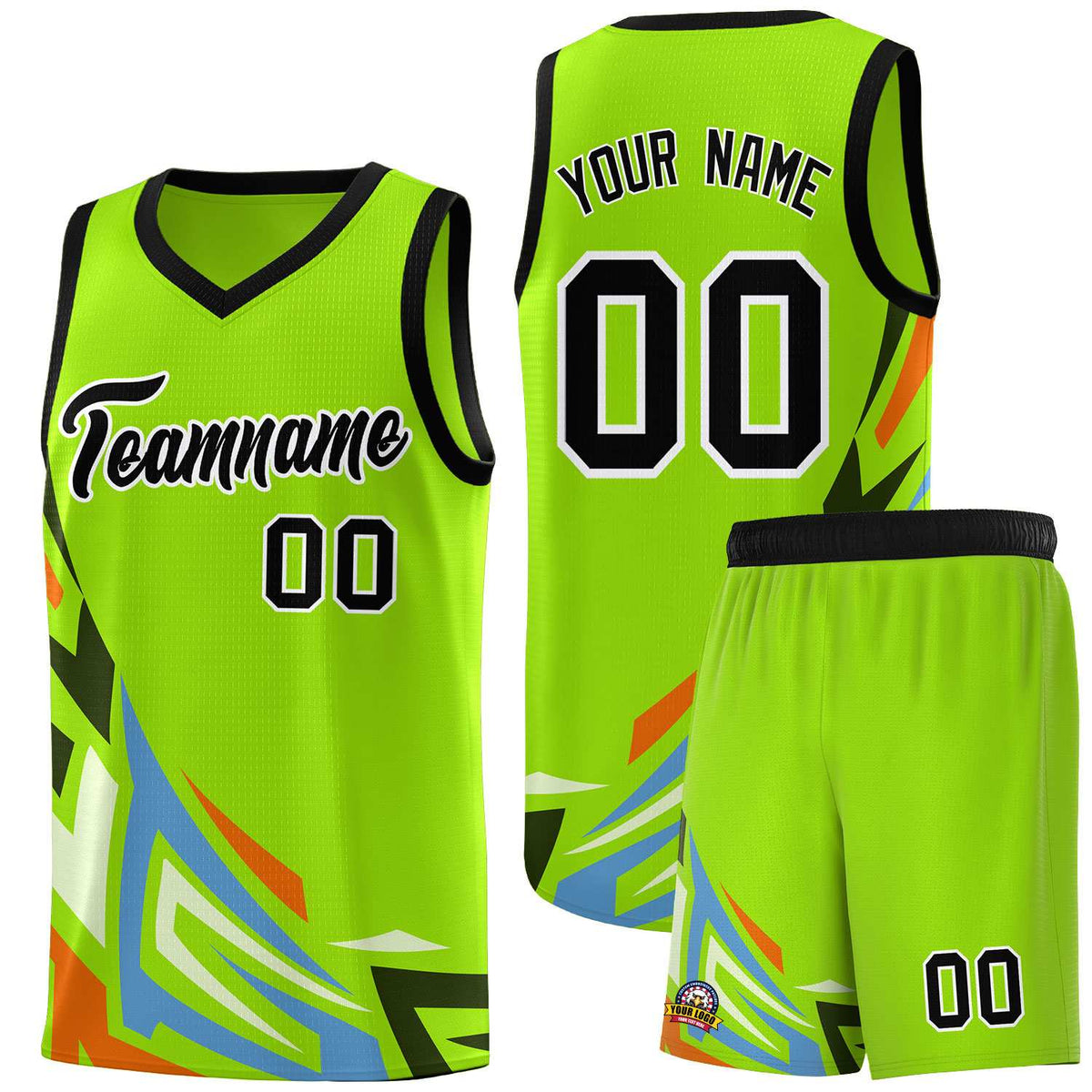 Custom Neon Green Gradient Graffiti Pattern Sports Uniform Basketball Jersey