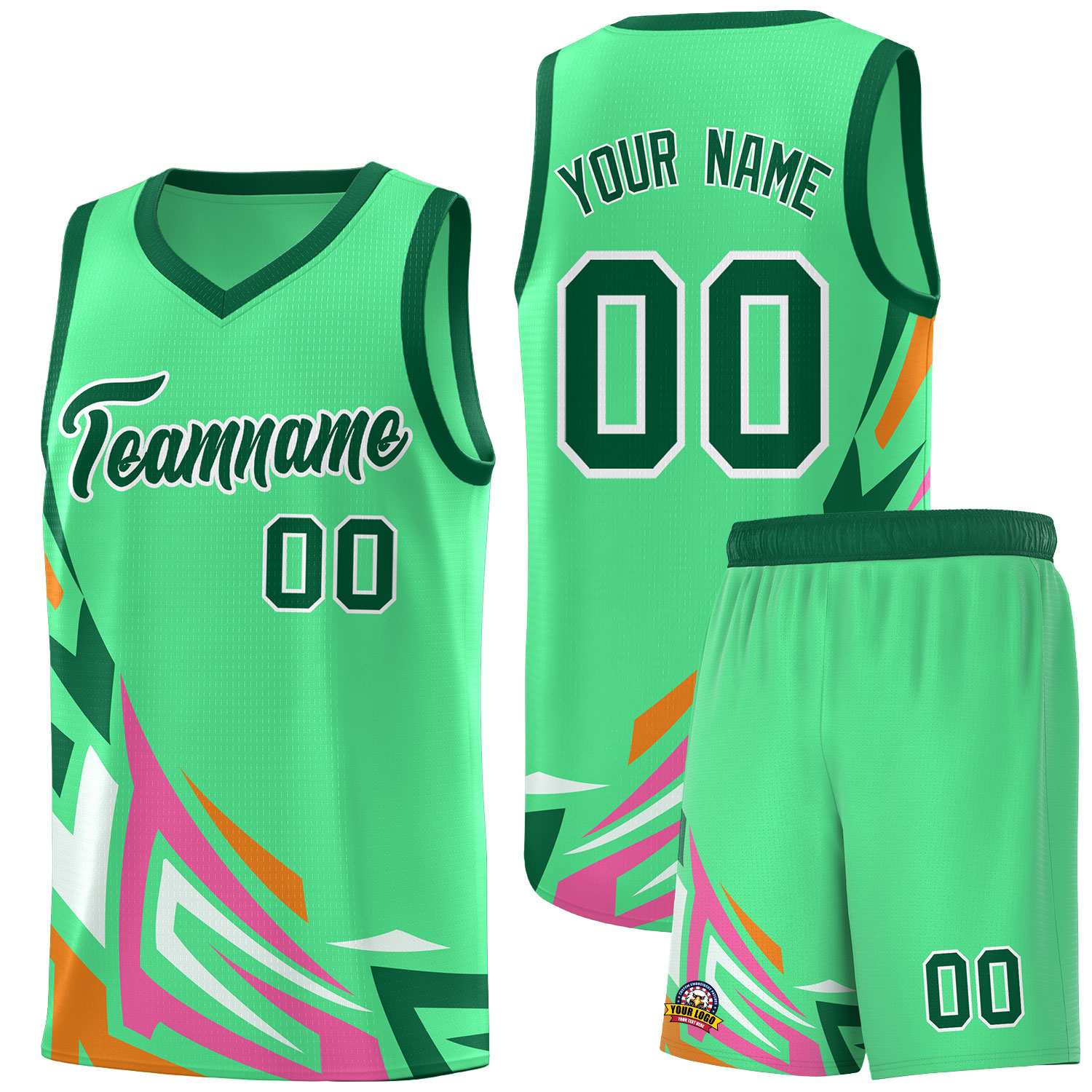 Custom Green Gradient Graffiti Pattern Sports Uniform Basketball Jersey