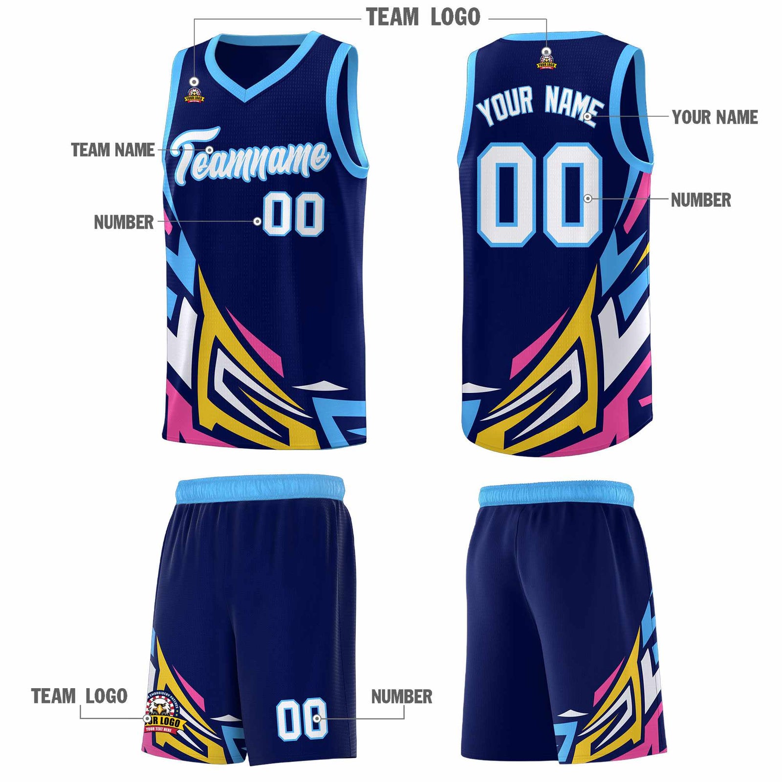 Custom Navy Gradient Graffiti Pattern Sports Uniform Basketball Jersey