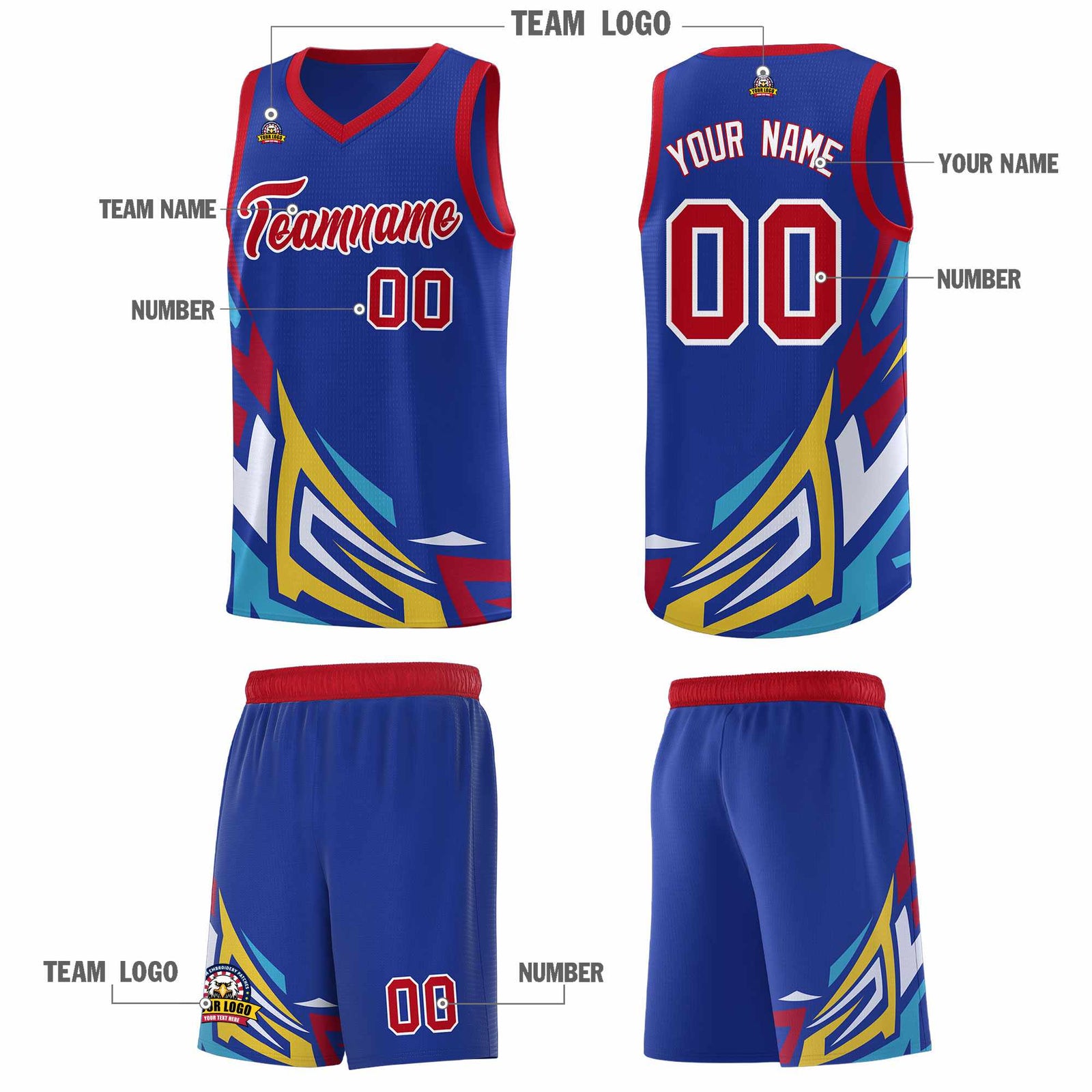 Custom Royal Gradient Graffiti Pattern Sports Uniform Basketball Jersey