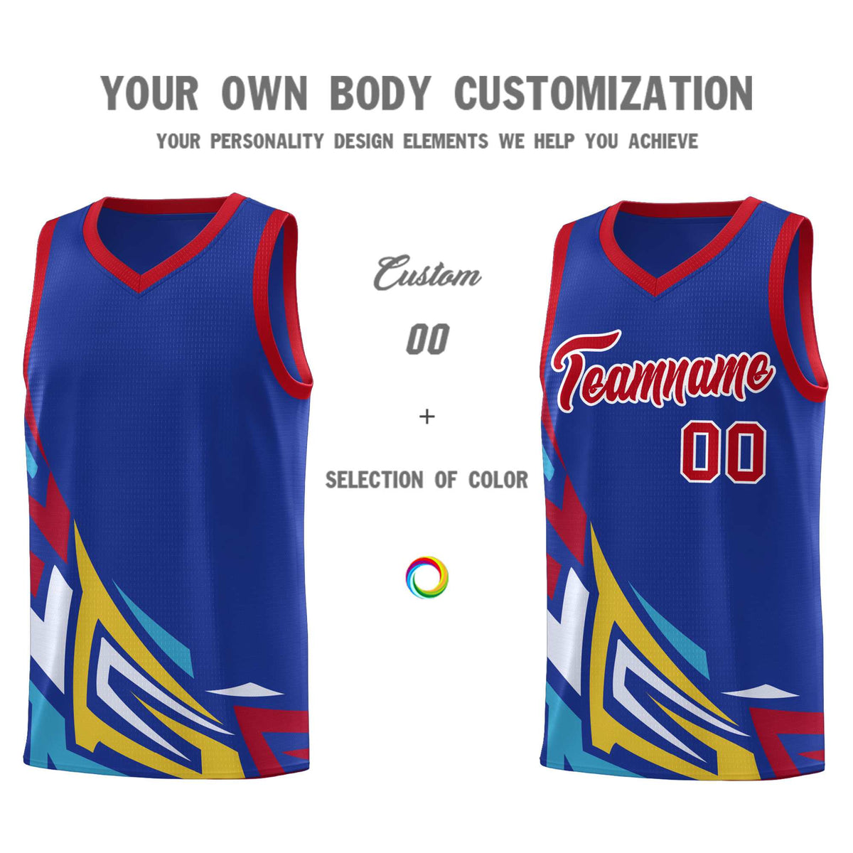 Custom Royal Gradient Graffiti Pattern Sports Uniform Basketball Jersey