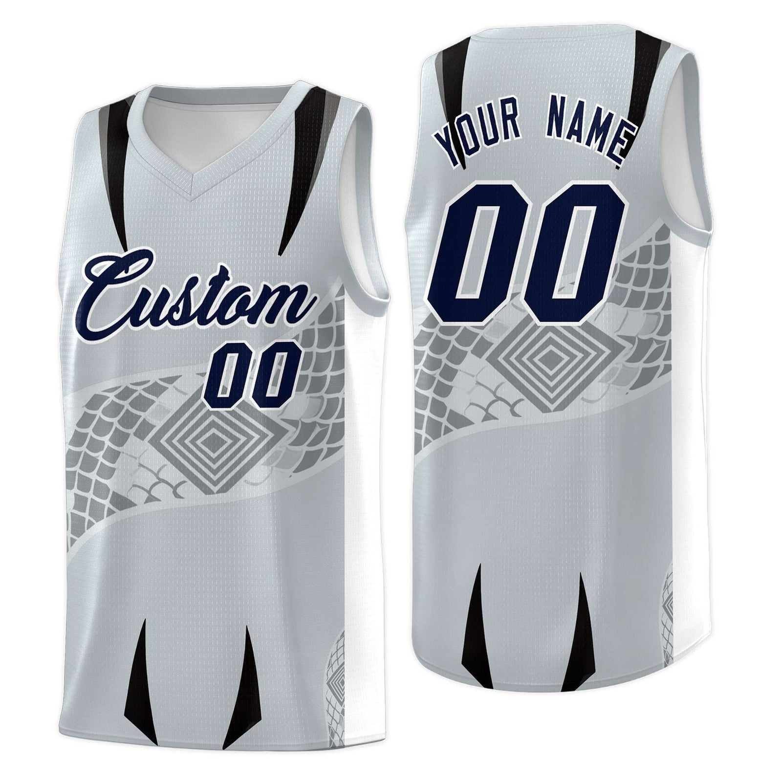 Custom Silver White Snake Scale Venomous Fang for Team Graffiti Pattern Basketball Suit Jersey