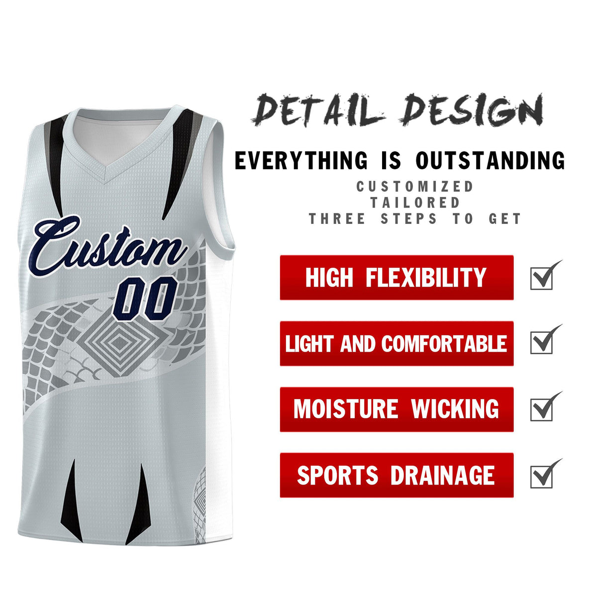Custom Silver White Snake Scale Venomous Fang for Team Graffiti Pattern Basketball Suit Jersey